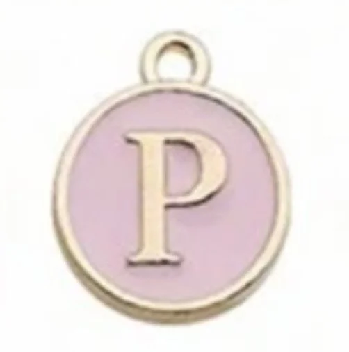 Pink letter initial charm — feminine personalized charm for bracelets and necklaces - P