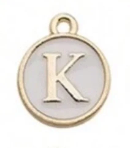 White letter initial charm — minimal neutral jewelry charm accessory - K