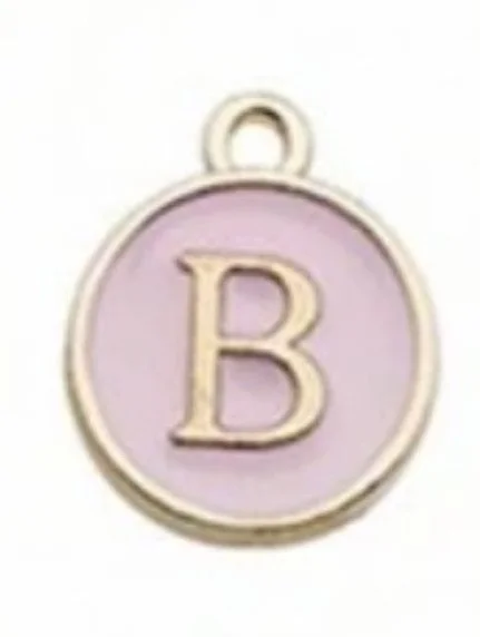 Pink letter initial charm — feminine personalized charm for bracelets and necklaces - B