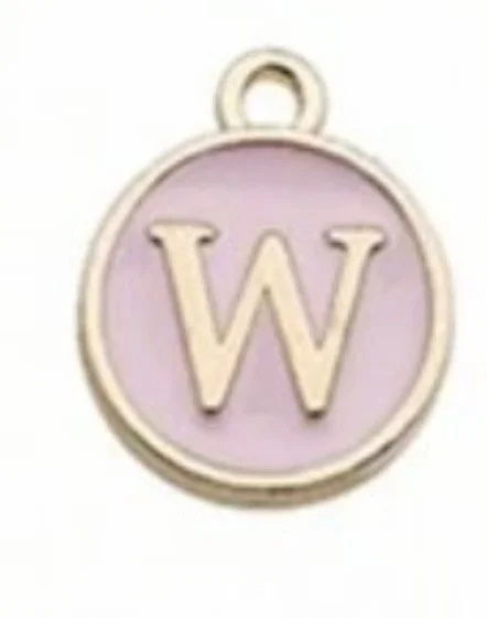 Pink letter initial charm — feminine personalized charm for bracelets and necklaces - W