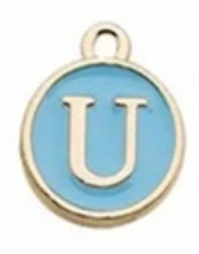 Blue letter initial charm — colorful personalized jewelry charm - U