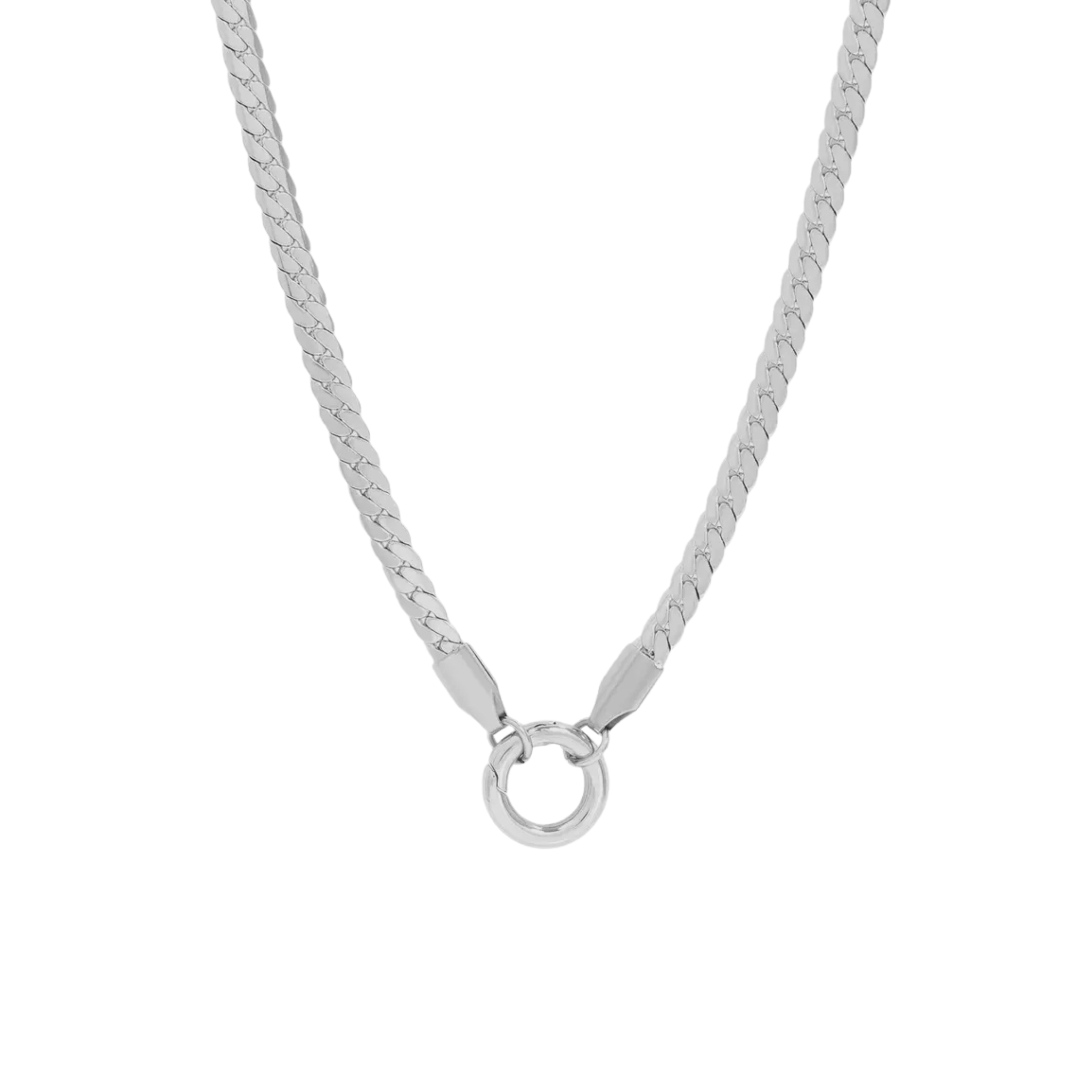 Silver Curb Charm Holder Necklace
