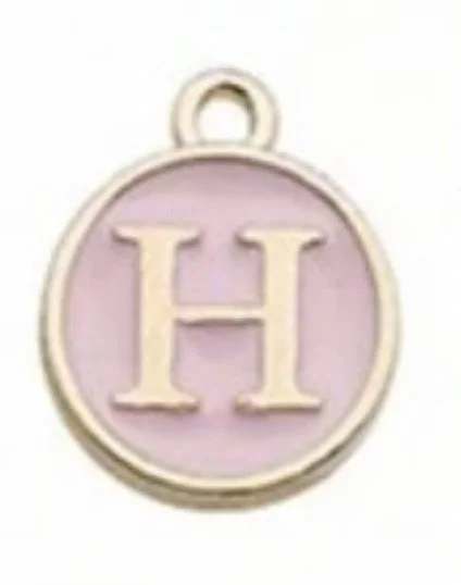 Pink letter initial charm — feminine personalized charm for bracelets and necklaces - H
