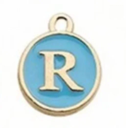 Blue letter initial charm — colorful personalized jewelry charm - R