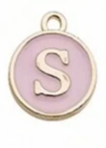 Pink letter initial charm — feminine personalized charm for bracelets and necklaces - S