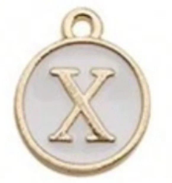 White letter initial charm — minimal neutral jewelry charm accessory - X