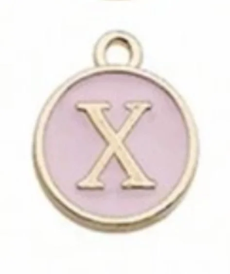 Pink letter initial charm — feminine personalized charm for bracelets and necklaces - X