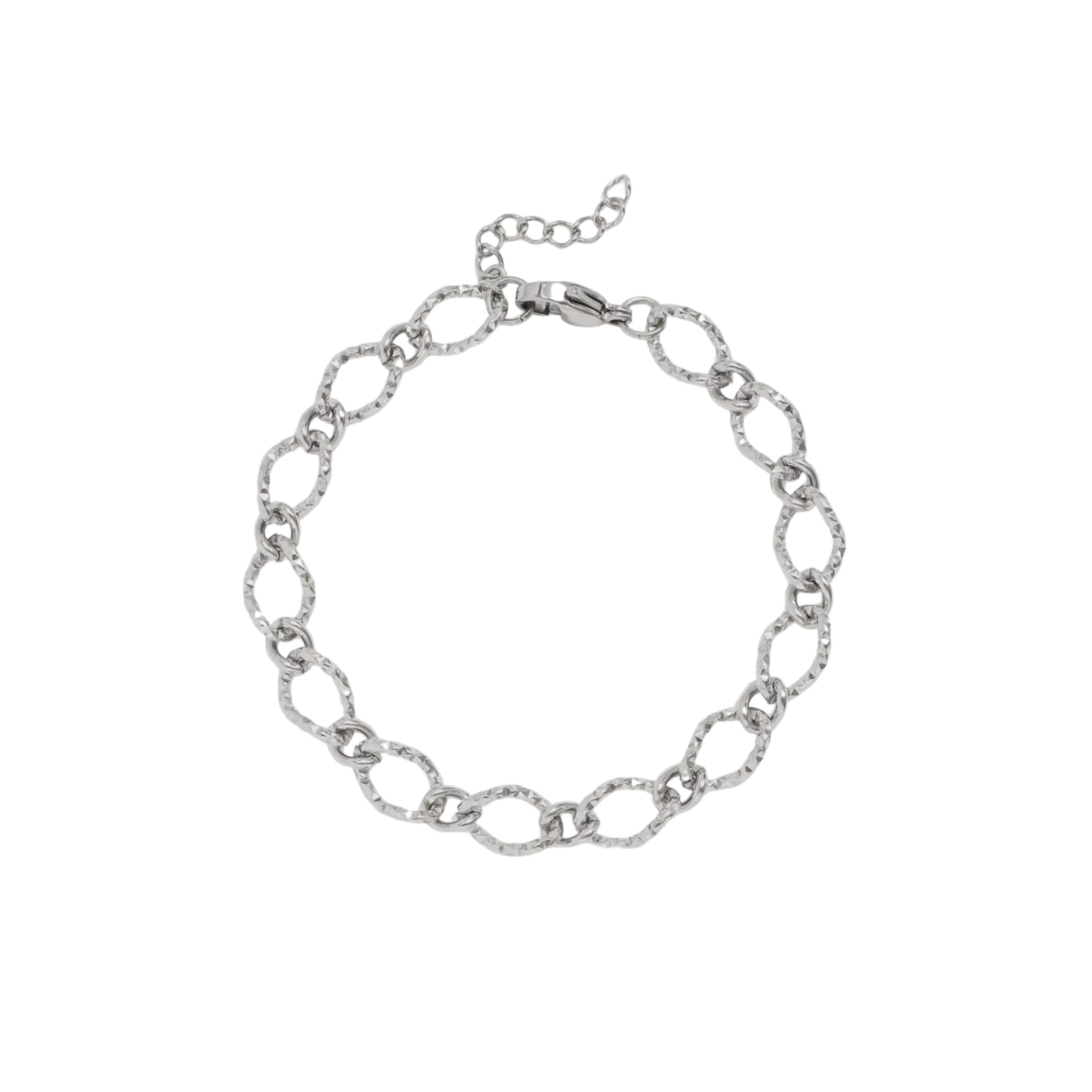 Hammered Oval Silver Bracelet