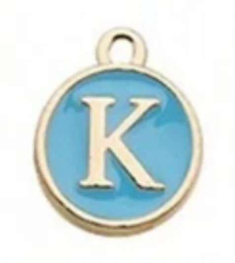 Blue letter initial charm — colorful personalized jewelry charm - K