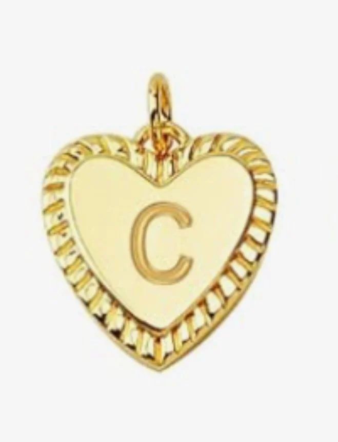 Gold heart initial charm pendant with engraved letter - C