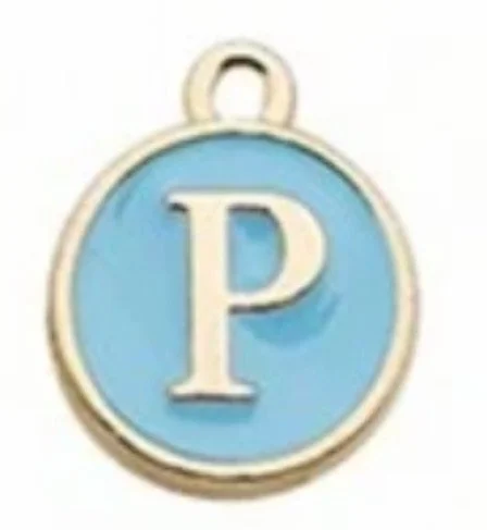 Blue letter initial charm — colorful personalized jewelry charm - P
