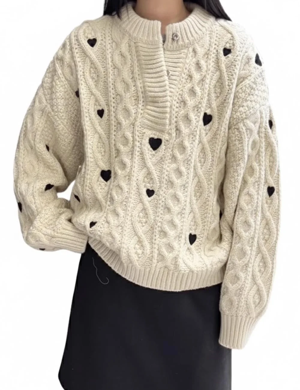 Simple Cable Knit Heart Pullover Sweater