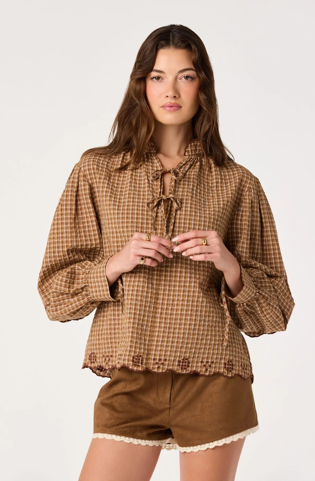 Taliyah Plaid Ruffle Collar Blouse