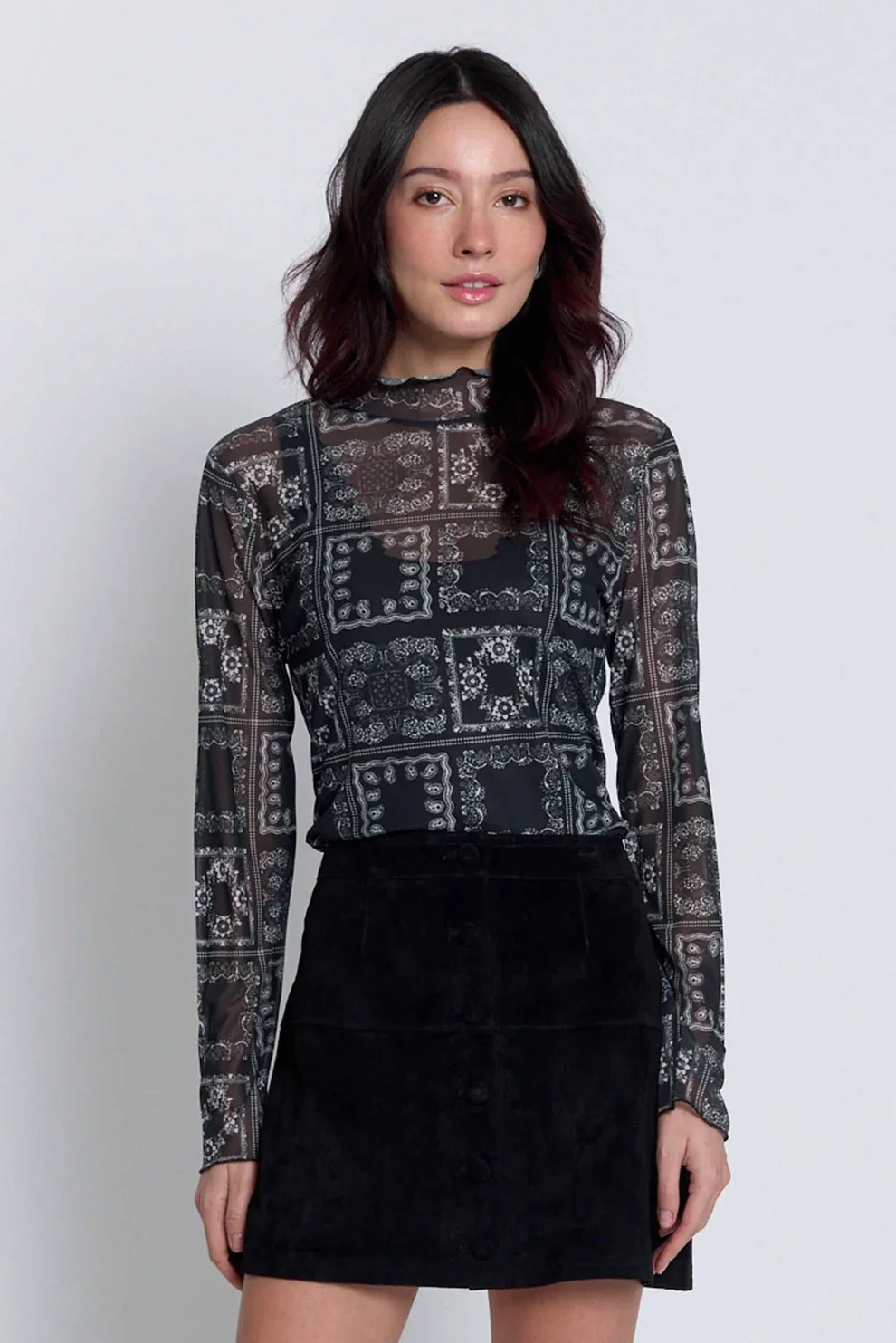 Wren Mesh Bandana Print Turtleneck