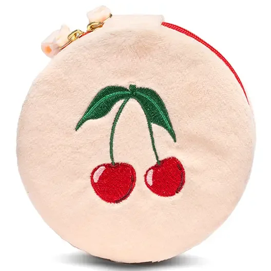 Velvet Jewelry Zip Case / Travel Organizer - Cherries -Cream