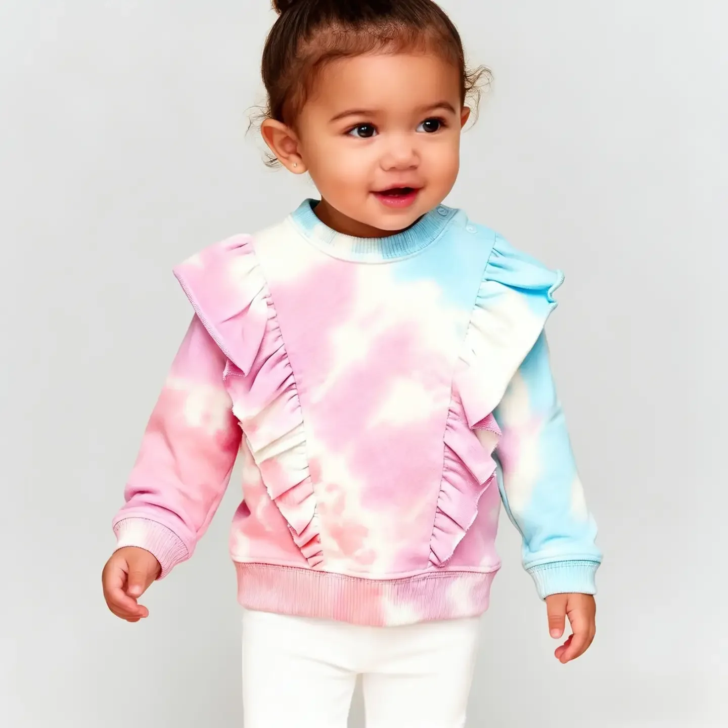 Kapital K Baby Girls Pastel Tie-Dye Ruffle Snap Sweatshirt
