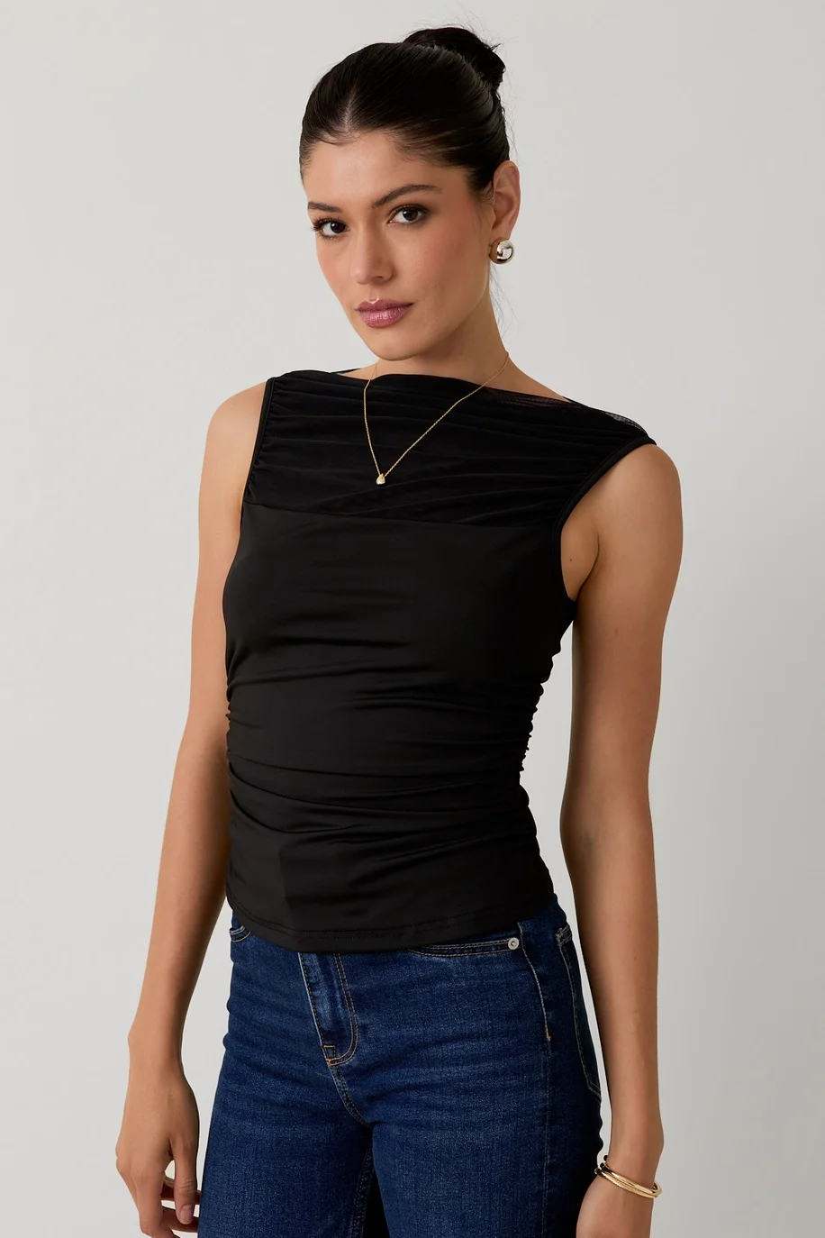 Knit & Mesh Mix Sleeveless Top