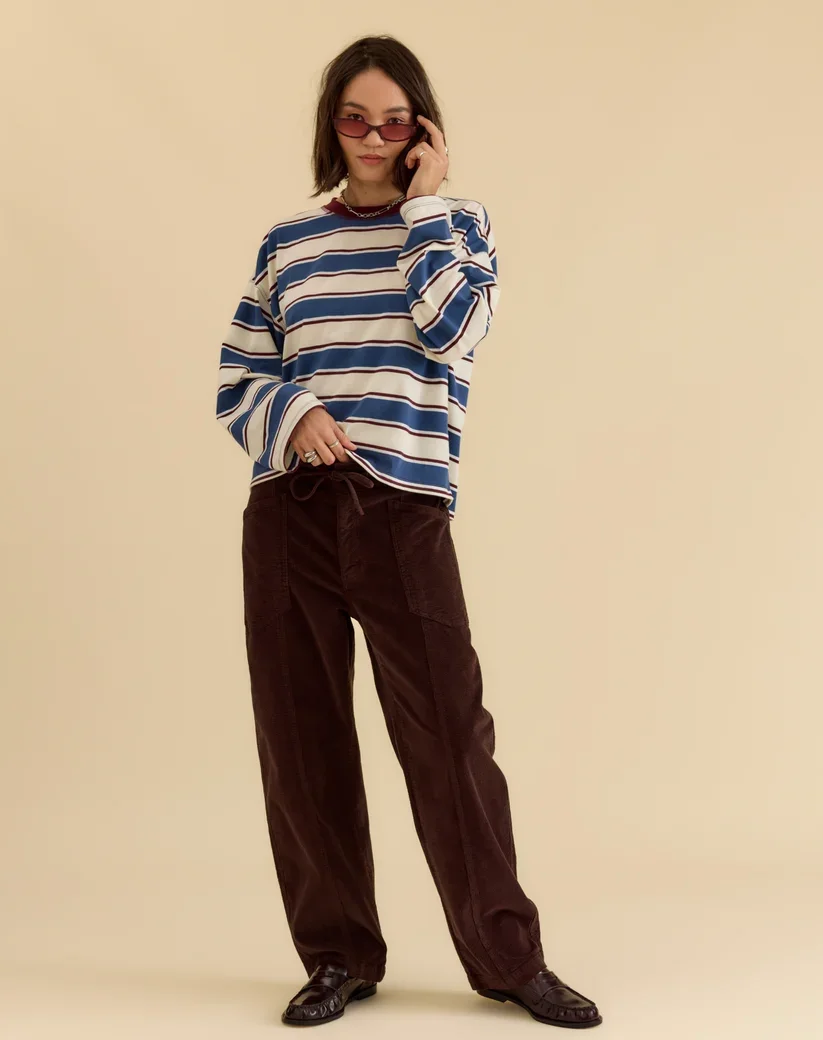 Villa Drawstring Barrel Leg Pant in Chocolate