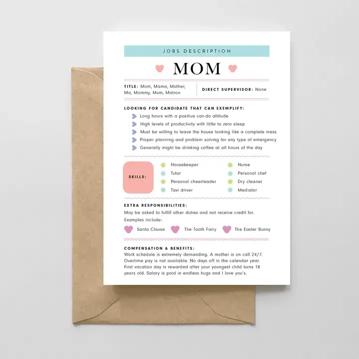 Mom: Job Description Card - Mother's Day Card