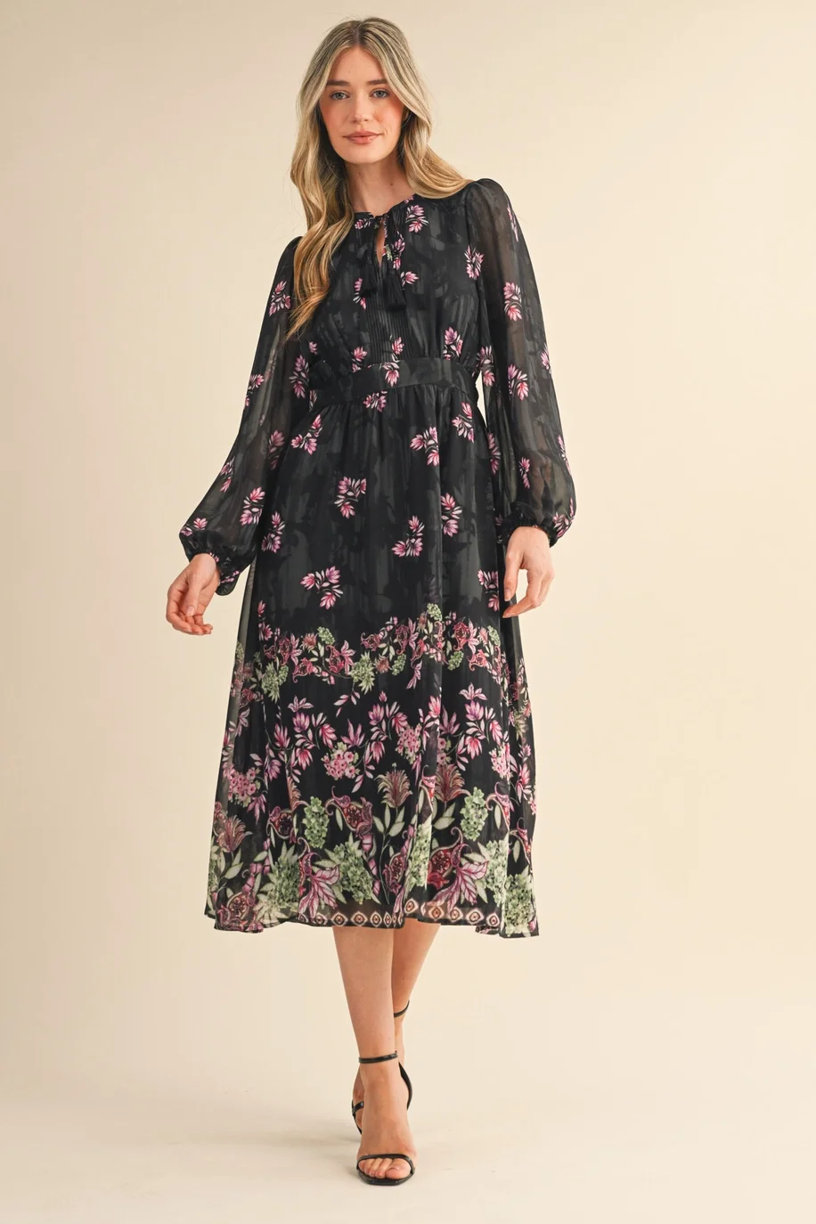 Floral Border Print Midi Dress