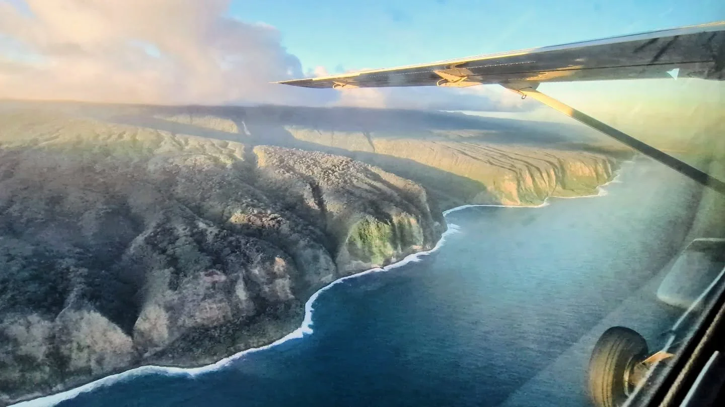 I took a couple of inter-island flights to go to lanai from hawaii , and turned out to be the only commercial passenger on the plane - the pilots also took the scenic coastal route, pointing out features to me. In the early morning fog, these are the