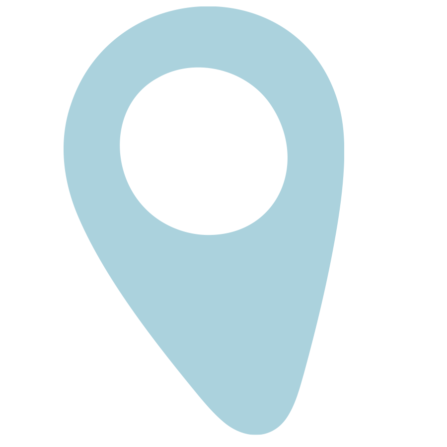 A light blue map pin icon on a black background