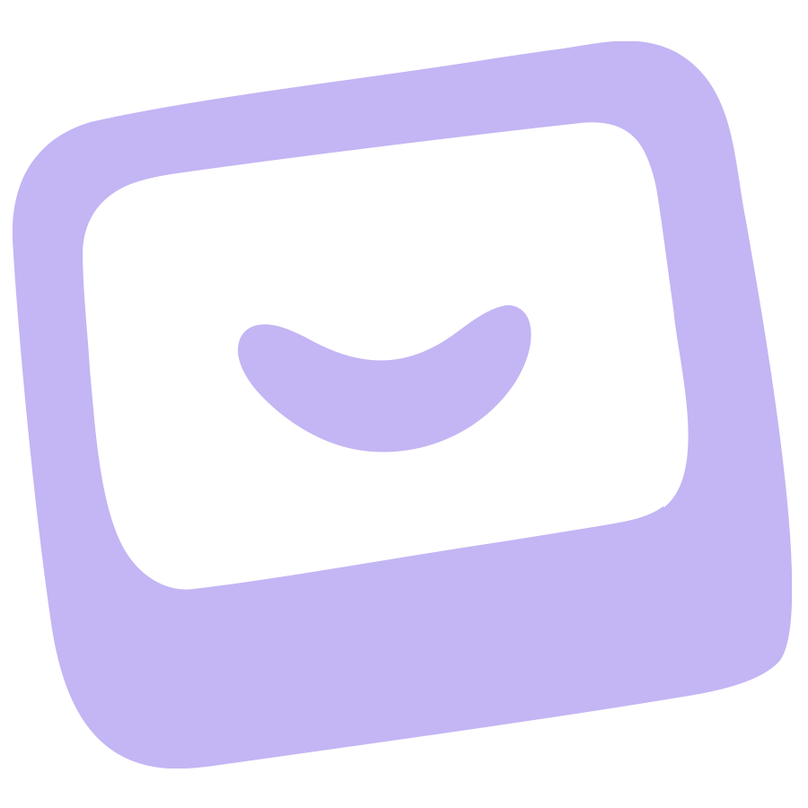 Purple square with rounded edges featuring a black screen and a light purple upward smiling face icon in the center.