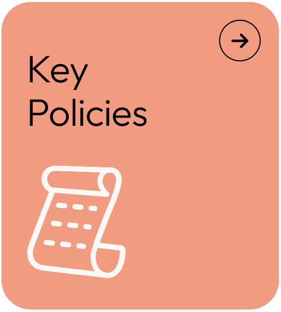 Mobile app screen displaying 'Key Policies' with a scroll icon and an image of a scroll paper.