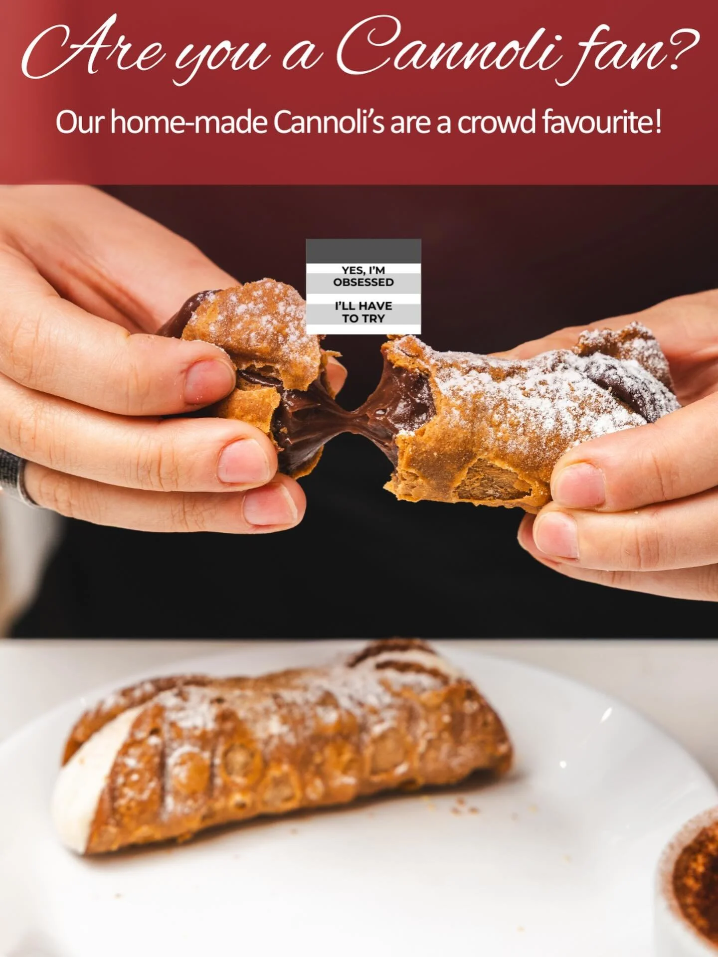 Are you team cannoli? 😍
Tell us in the comments: YES, I&rsquo;m obsessed or I&rsquo;ll have to try!

#sanvalentino
#sydneyfood #sydneybakery #sydneyfoodies #sydneydessert