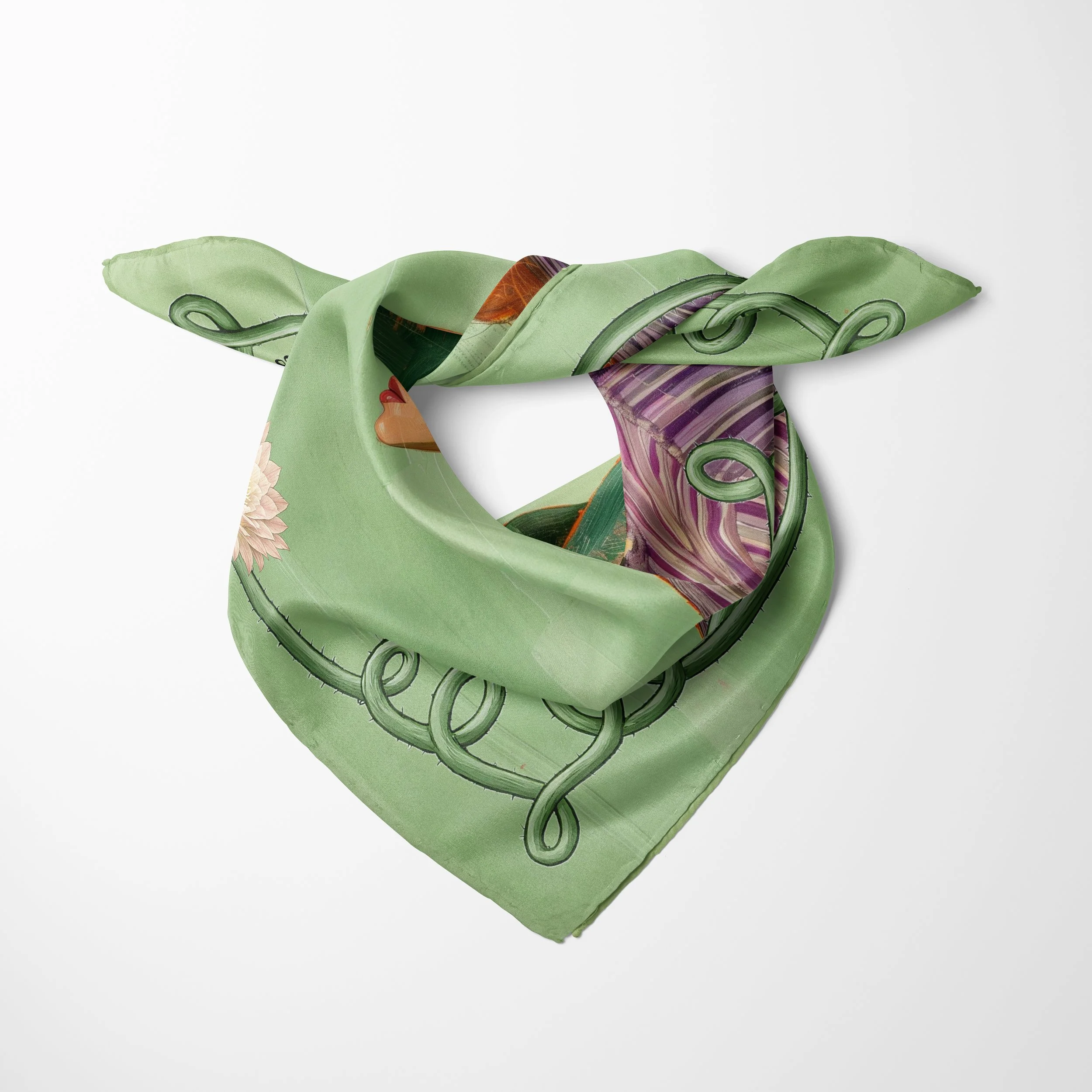 Grounded silk scarf tied in western hankerchief style