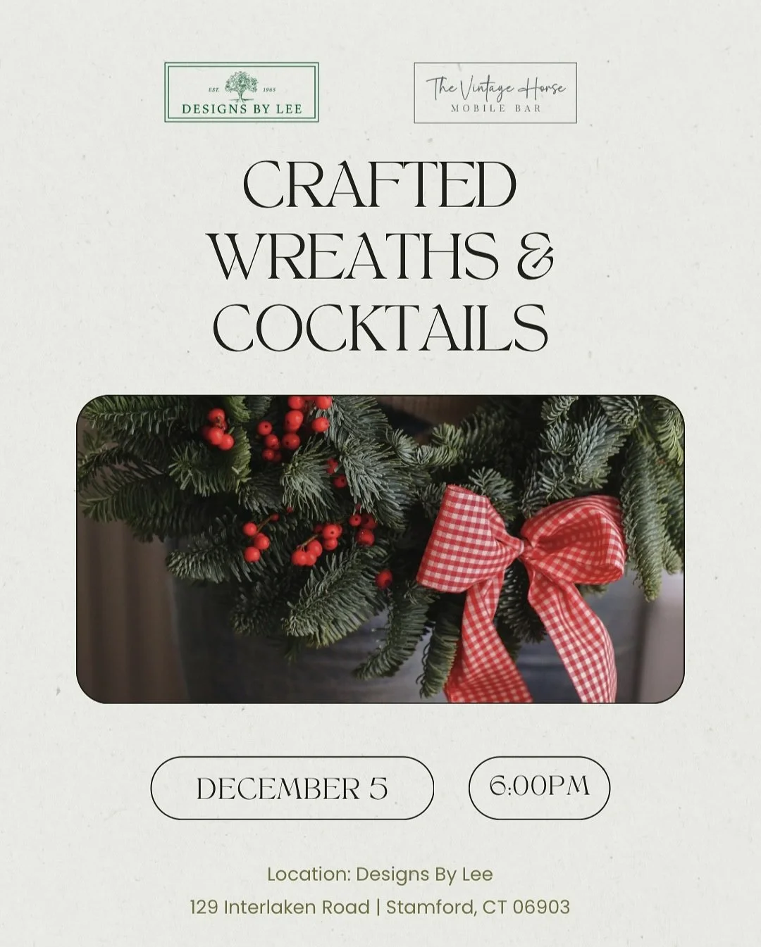 Sip, Craft, &amp; Be Merry! Craft Wreath &amp; Cocktail Class