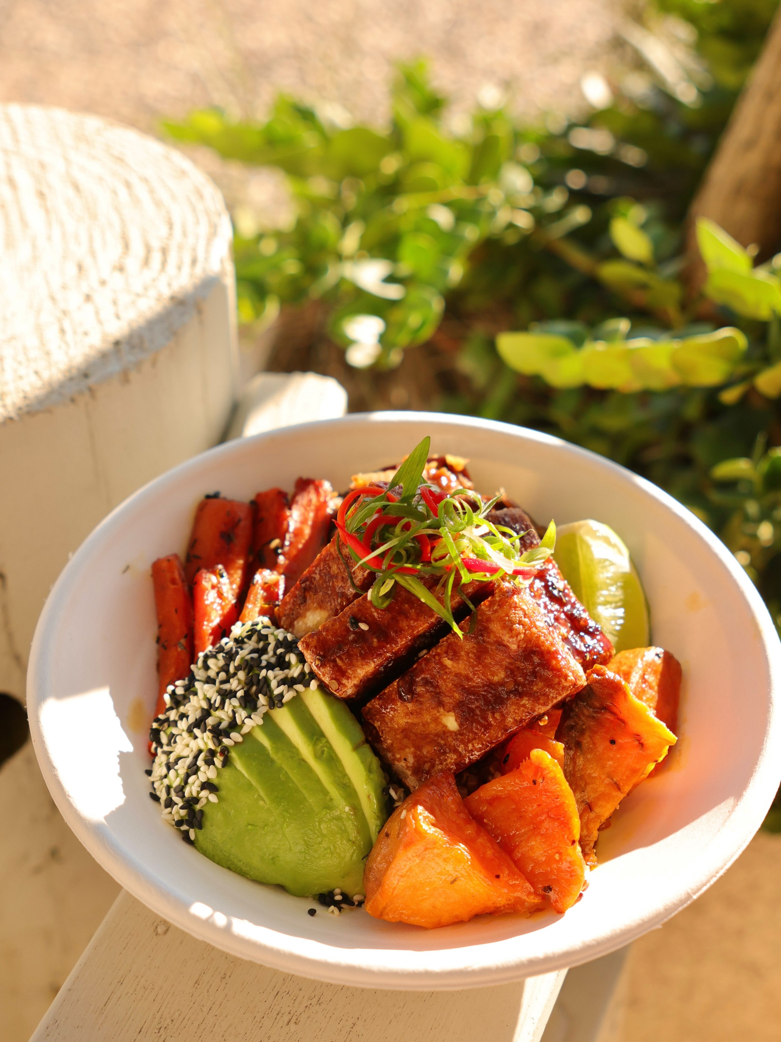 tofu + friends <3 

+ sweet soy marinated tofu
+ carrots 
+ avo 
+ eggplant 
+ sweet potato

#littleshack #portmac #nsw #cafe #bar