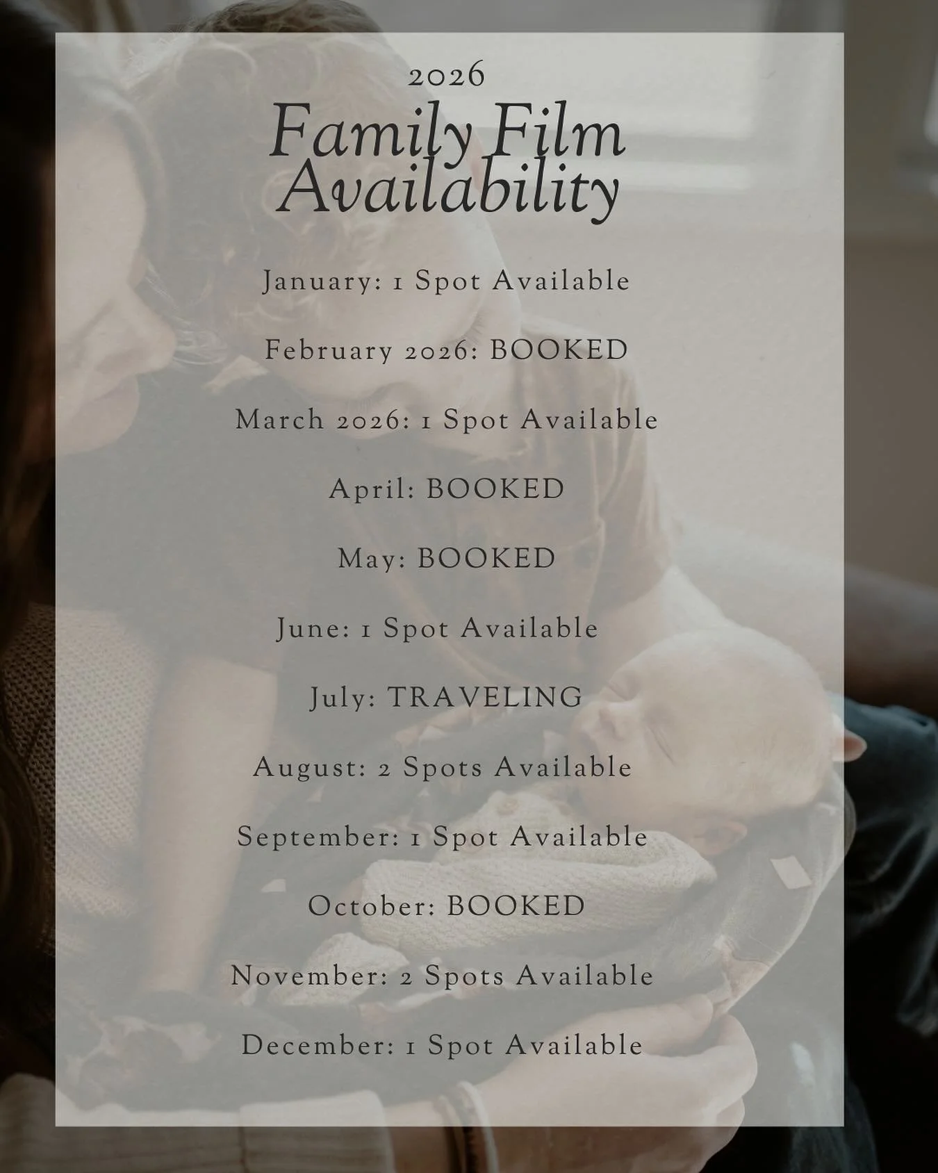 PSA🔥🔥🔥🔥 2026 films are booking way faster than other years. If you want a family film - DONT WAIT! Let&rsquo;s connect🤍🤍🤍