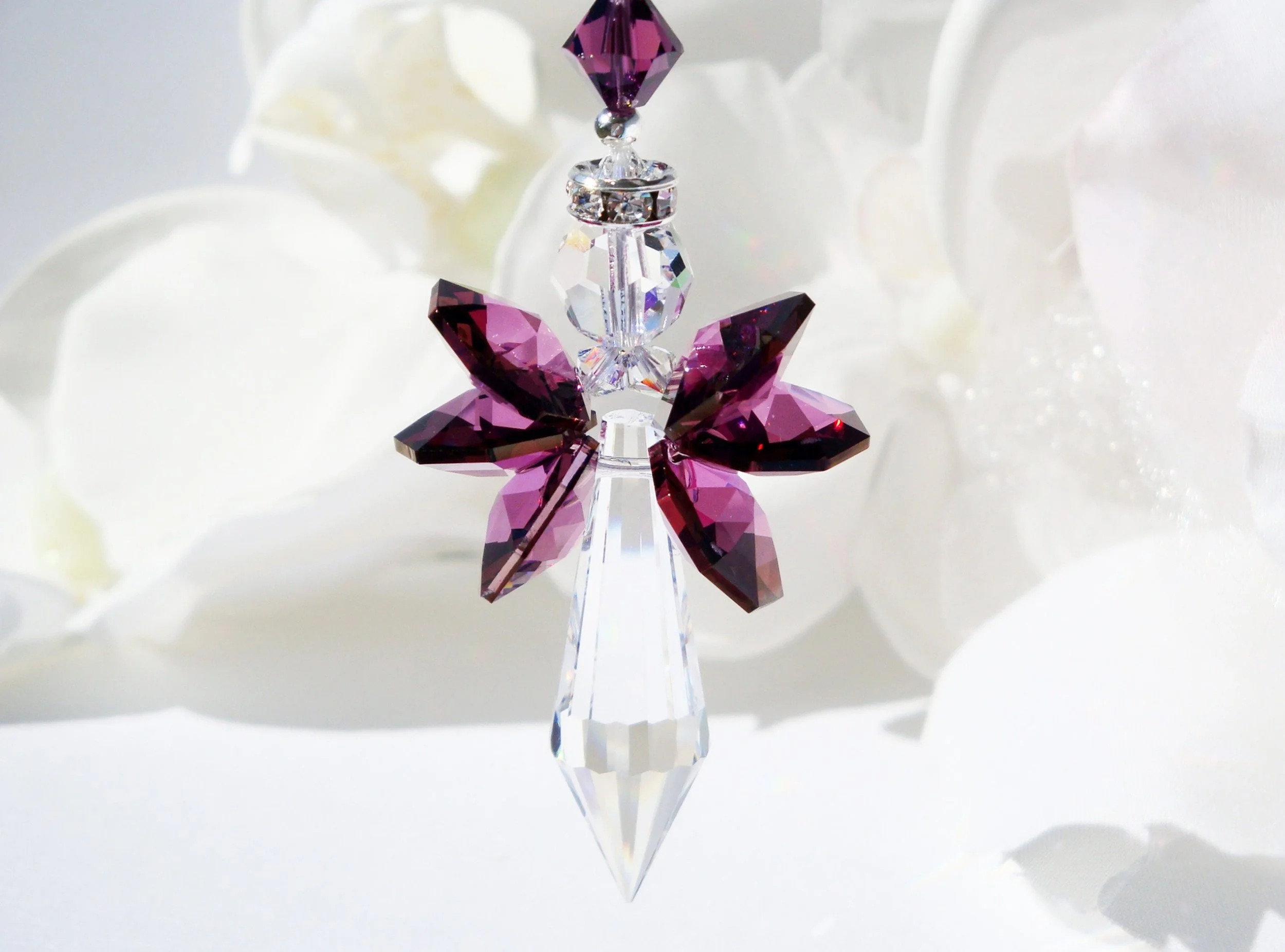 Angel Rear View Mirror Charm, Purple Crystal Guardian Angel Car Charm