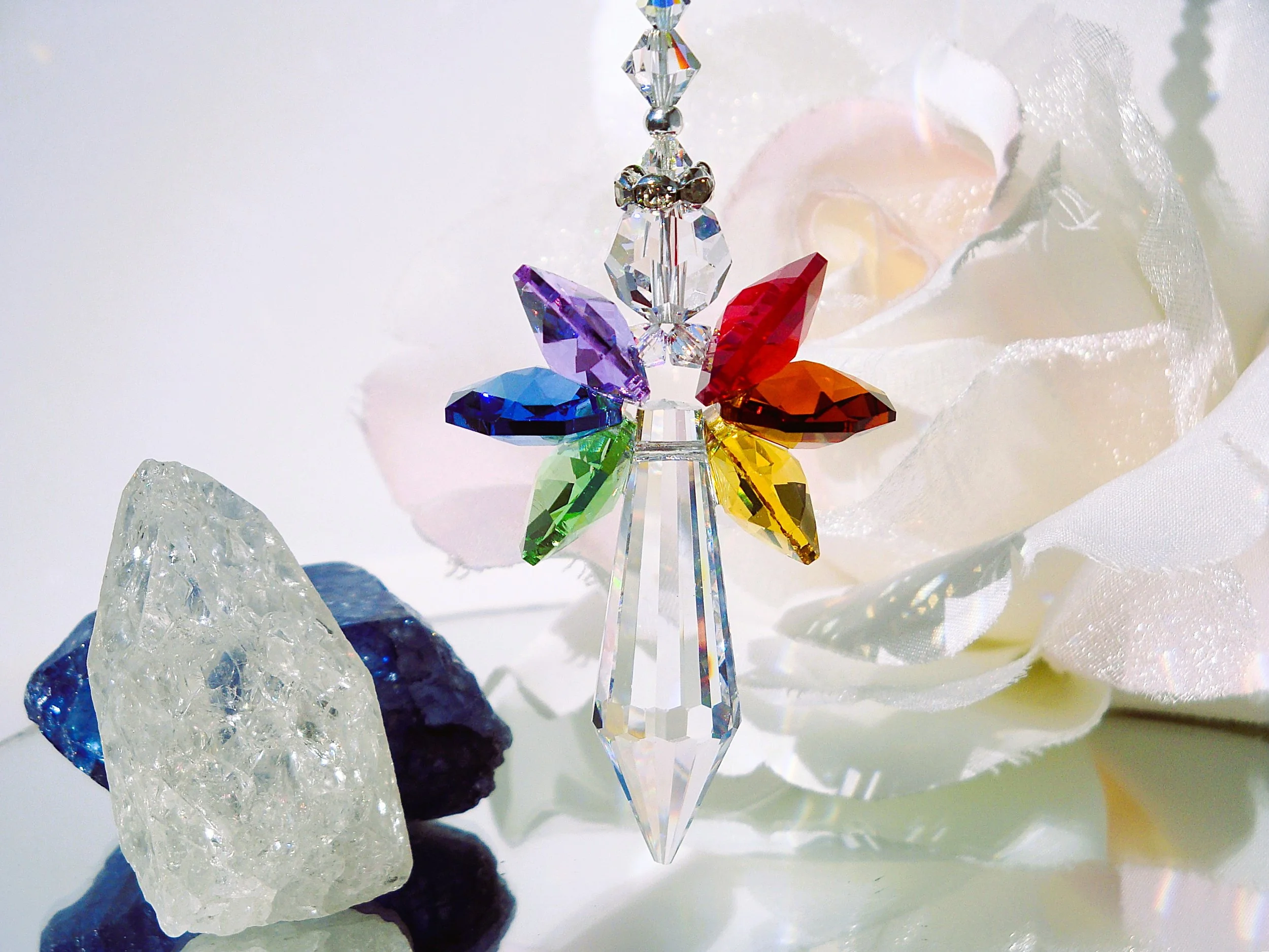 rainbow crystal angel car charm