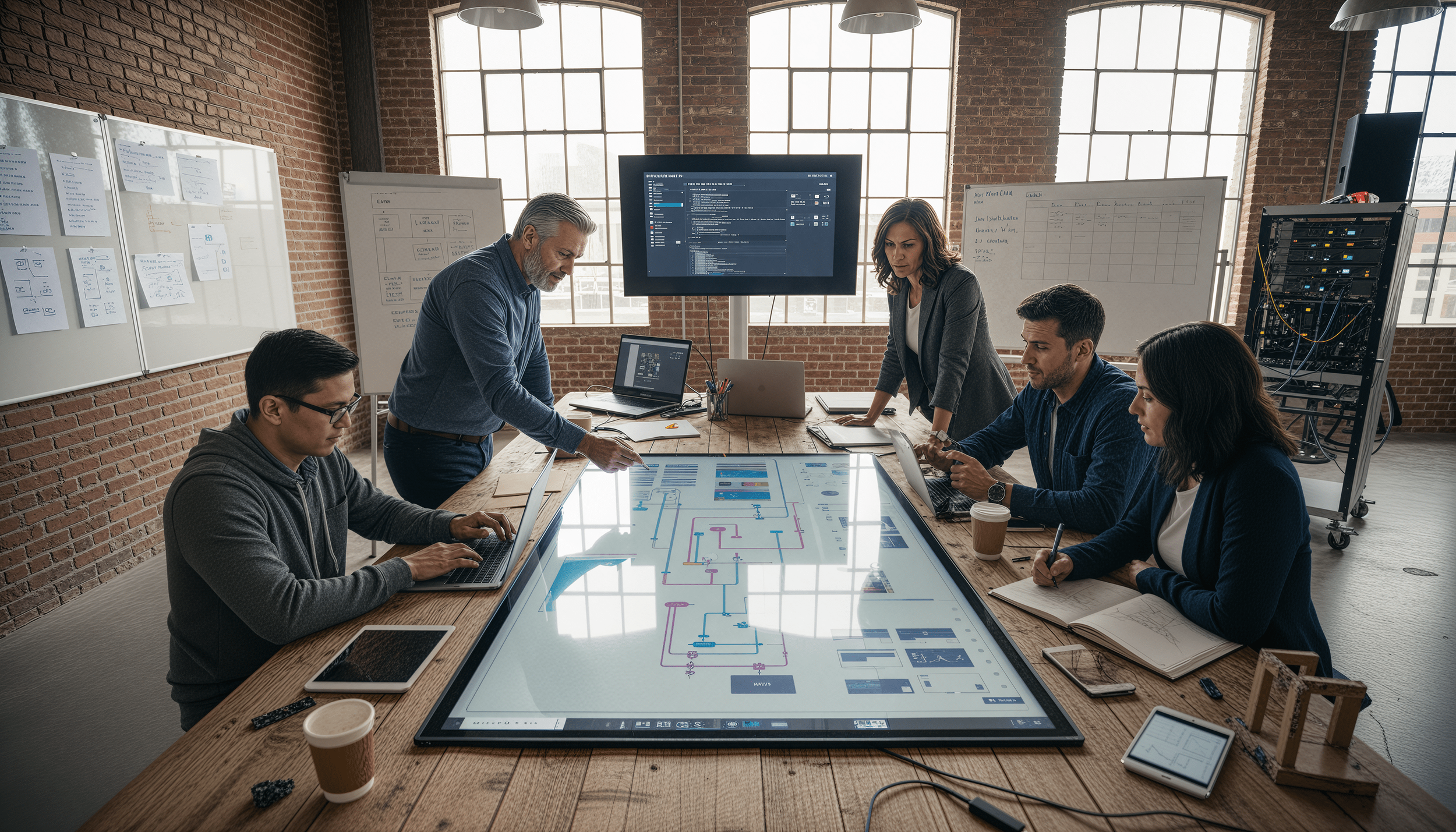 Fractional marketing and product leader guiding a cross-functional team through software and campaign workflow review.