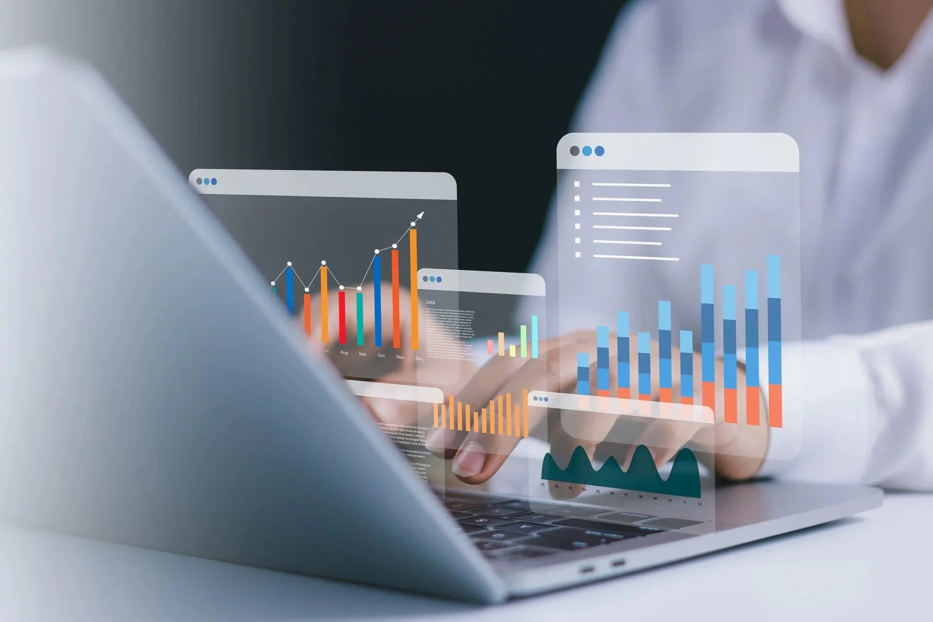Marketing specialist analysing KPIs and campaign performance on a laptop — representing Arrow’s strategic marketing services that connect data, planning, and measurable business impact.