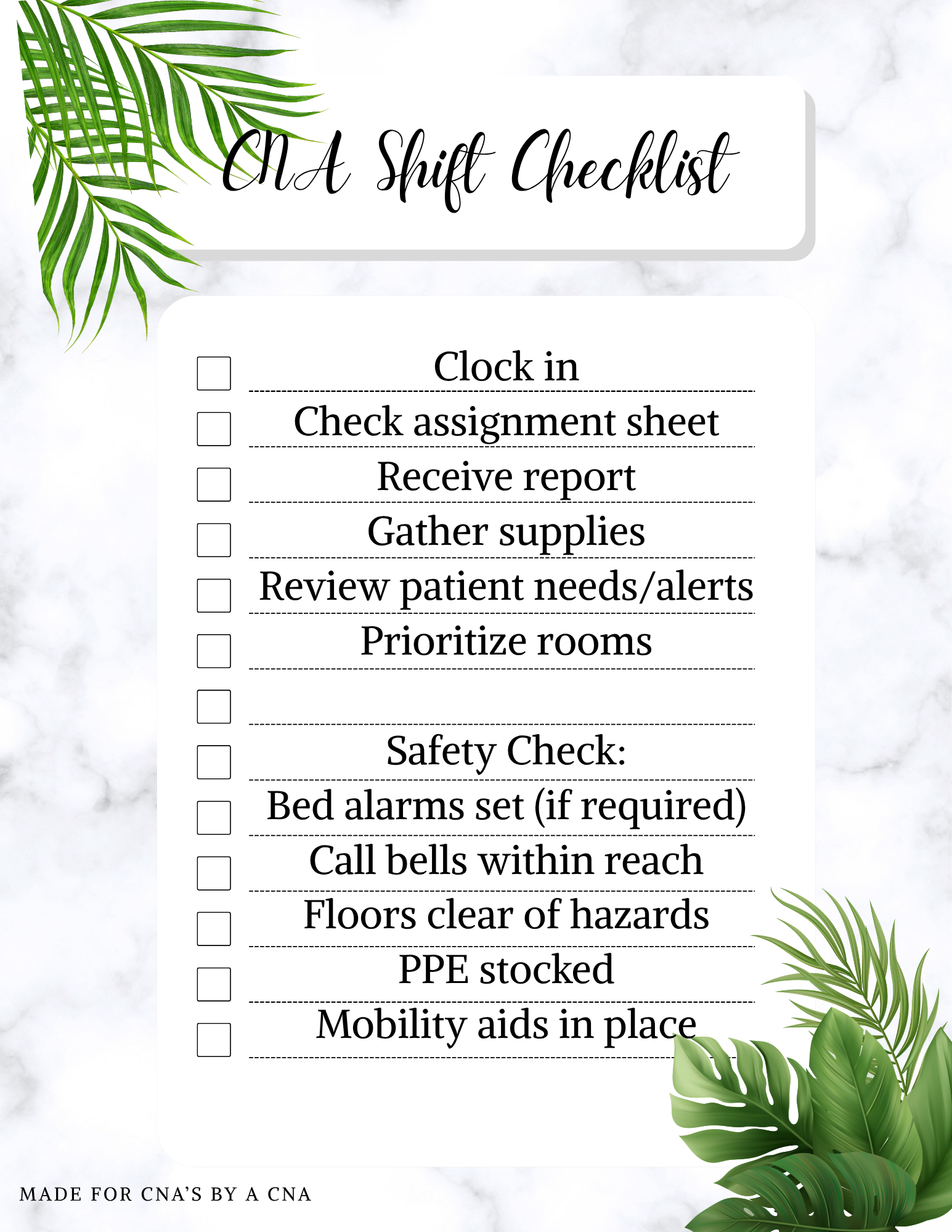 CNA Shift Checklist Bundle