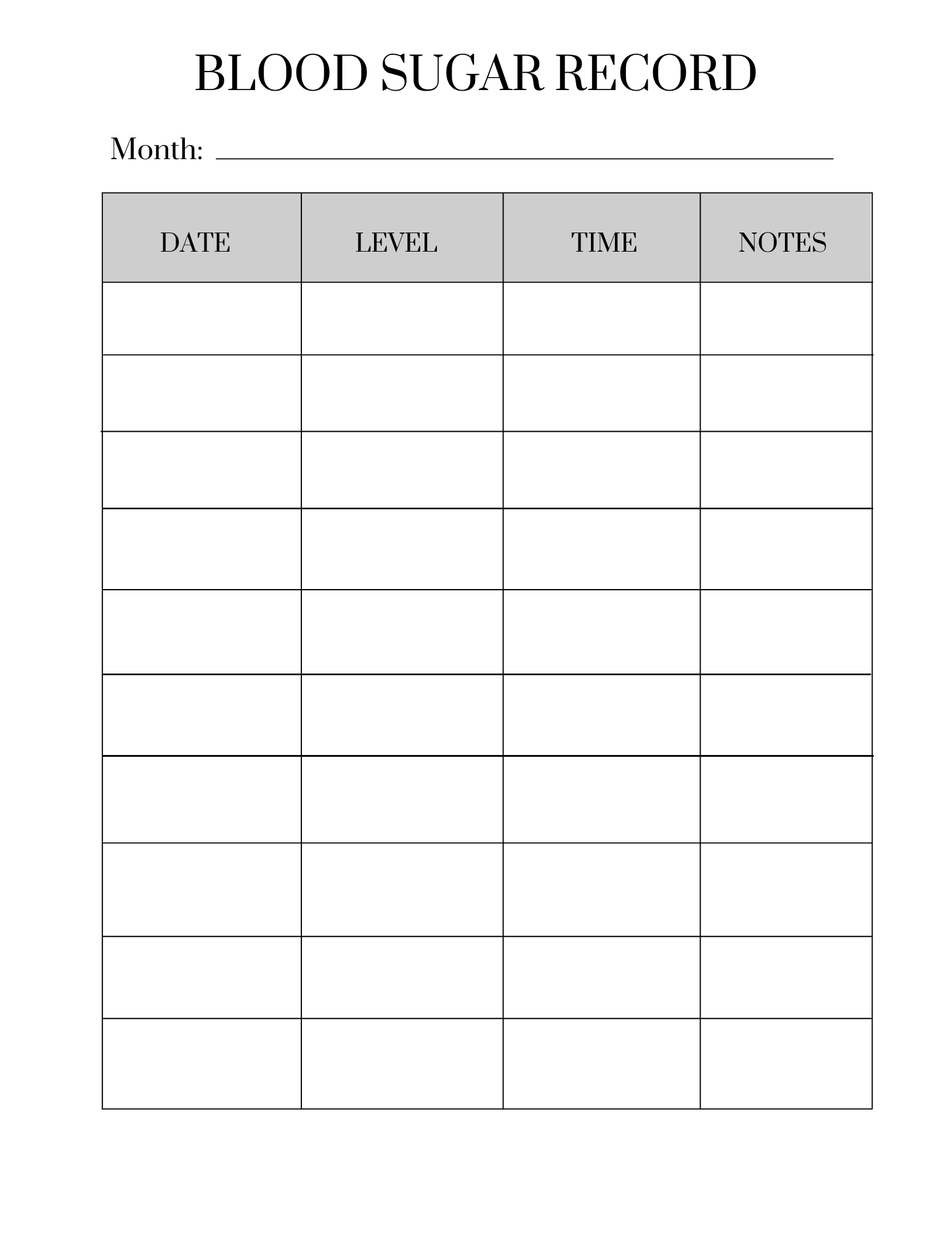 Blood Sugar Record