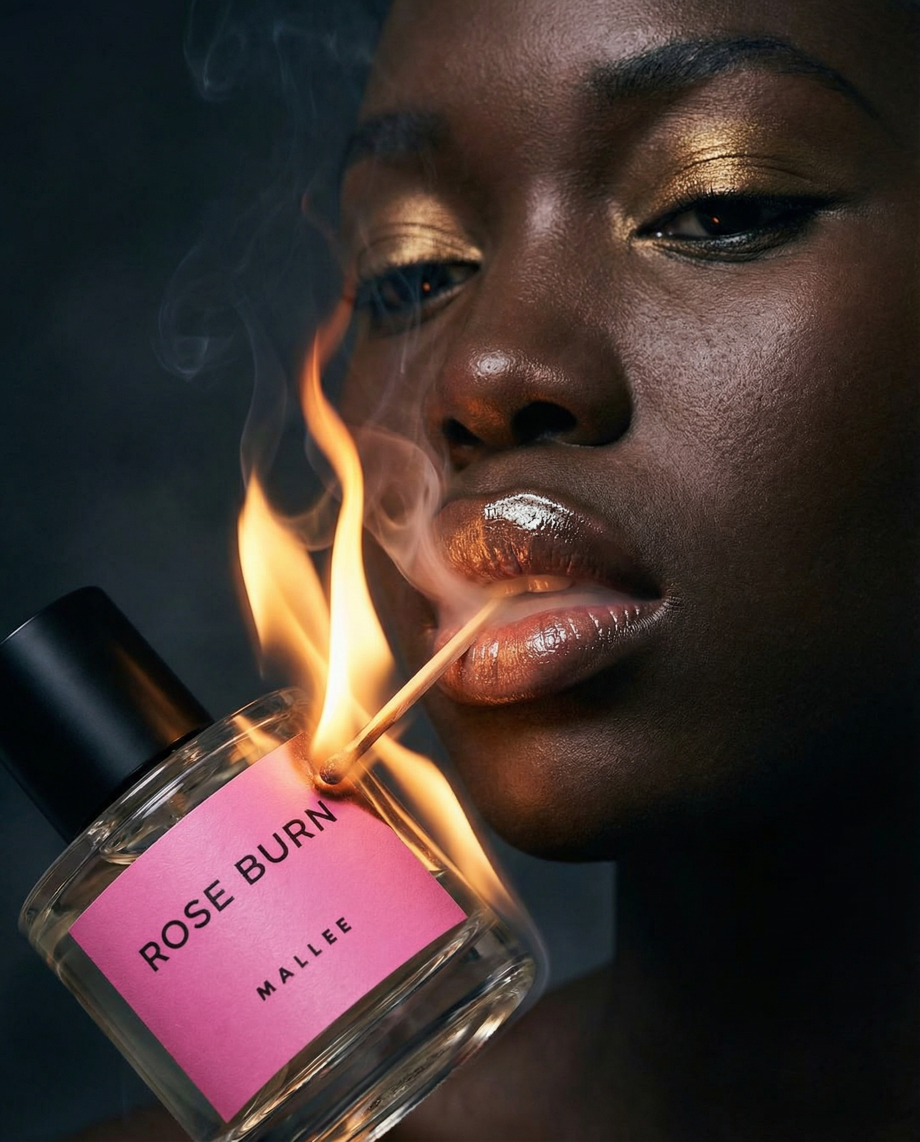 Generated with Kive.ai - create an editorial shoot with my perfume bottle_ lighting it on fire with her mouth (4).png