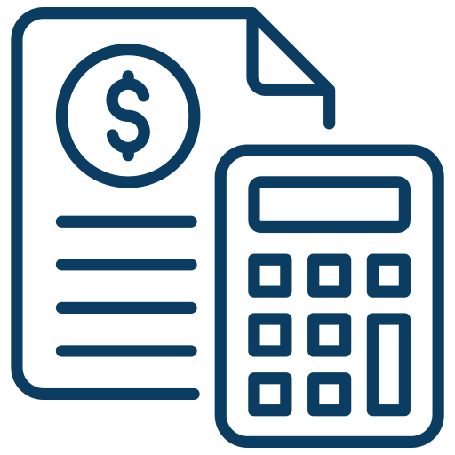 Icon of a financial document with a dollar sign and a calculator.
