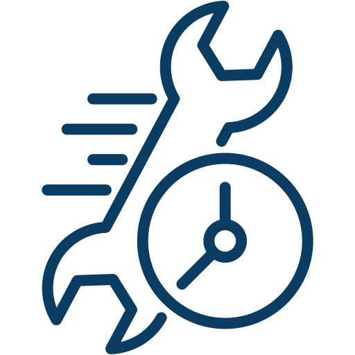 Icon of a wrench and a clock to indicate quick repair or maintenance.