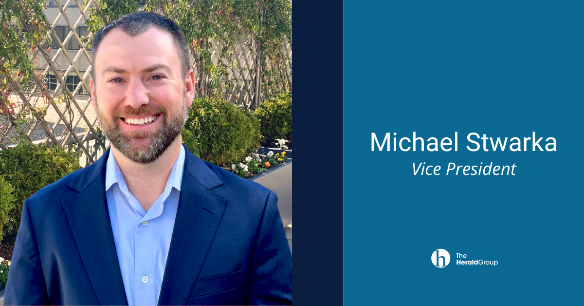 Michael Swarka, Vice President of Business Development at a The Herald Group company, poses confidently in a professional setting.