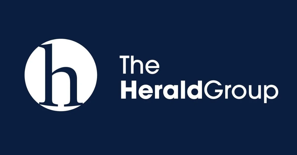Logo of the Herald Group set against a solid blue background.