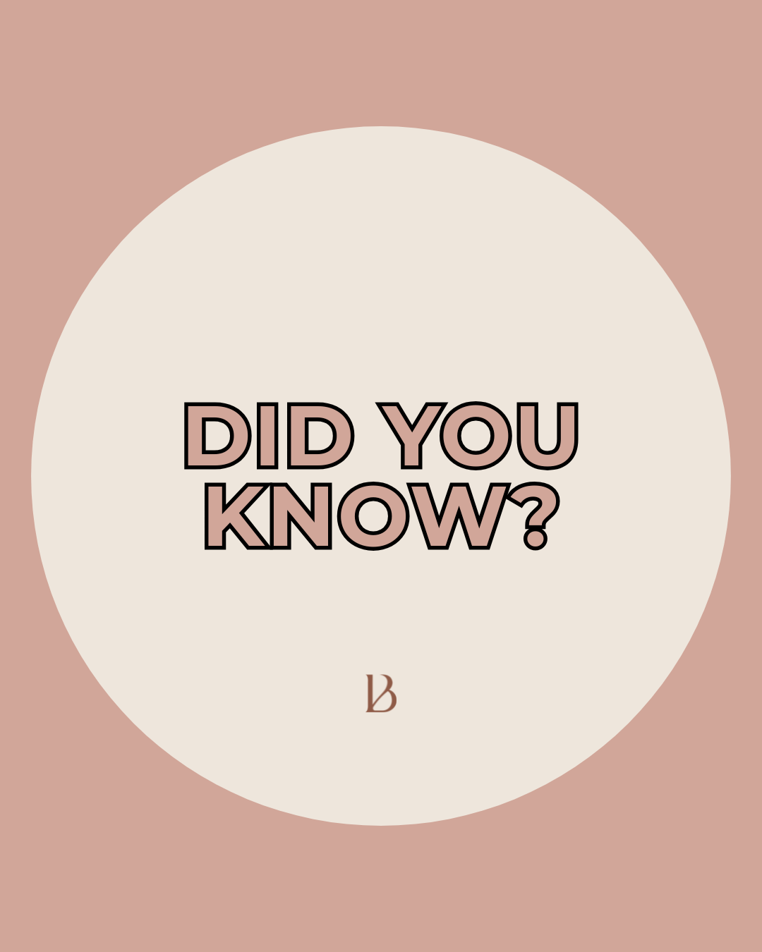 A graphic with a beige circle on a pink background displaying the text "DID YOU KNOW?" in bold, black-outlined pink letters, with a small logo or initial "LB" at the bottom center.