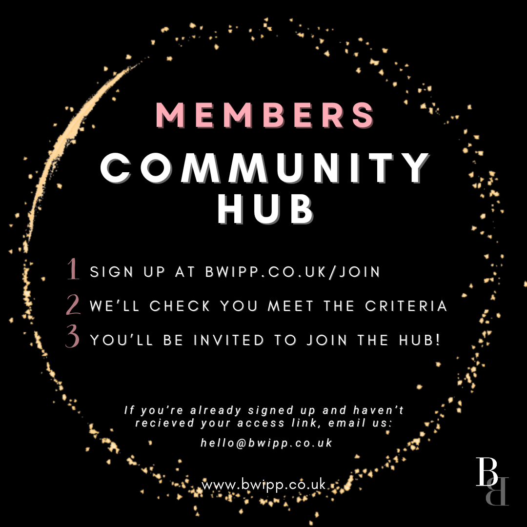 A promotional graphic for a members community hub with steps for sign-up, meeting criteria, and invitation, featuring gold confetti on a black background.