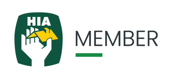 HIA Member logo with a shield containing a white hand, a yellow house roof, and the green text 'HIA' above.