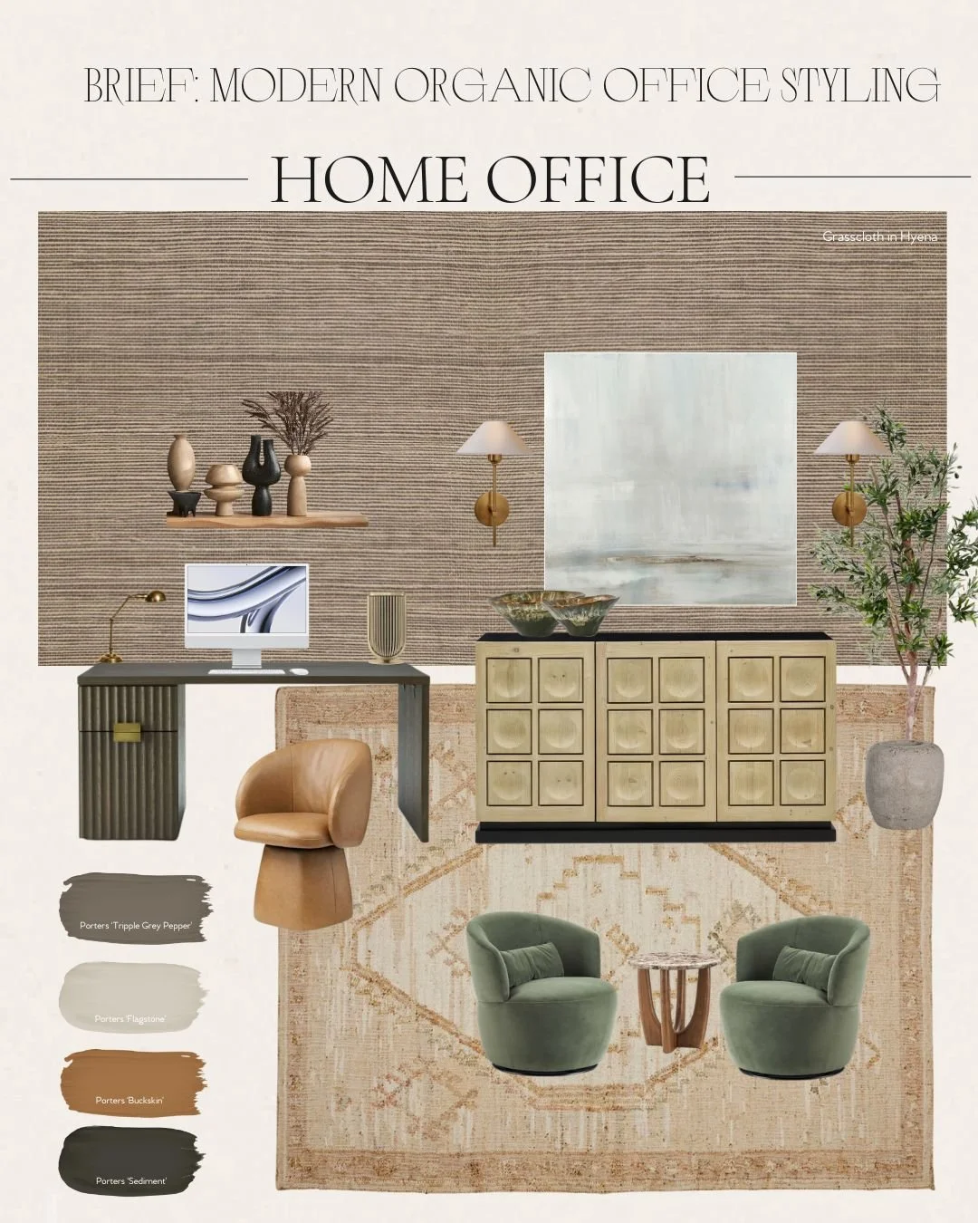 Create a calming and cohesive home office with our Modern Organic Office Styling. This design merges rich textures and natural elements with sleek modern lines, offering a harmonious environment that fosters creativity and focus. Imagine a space wher