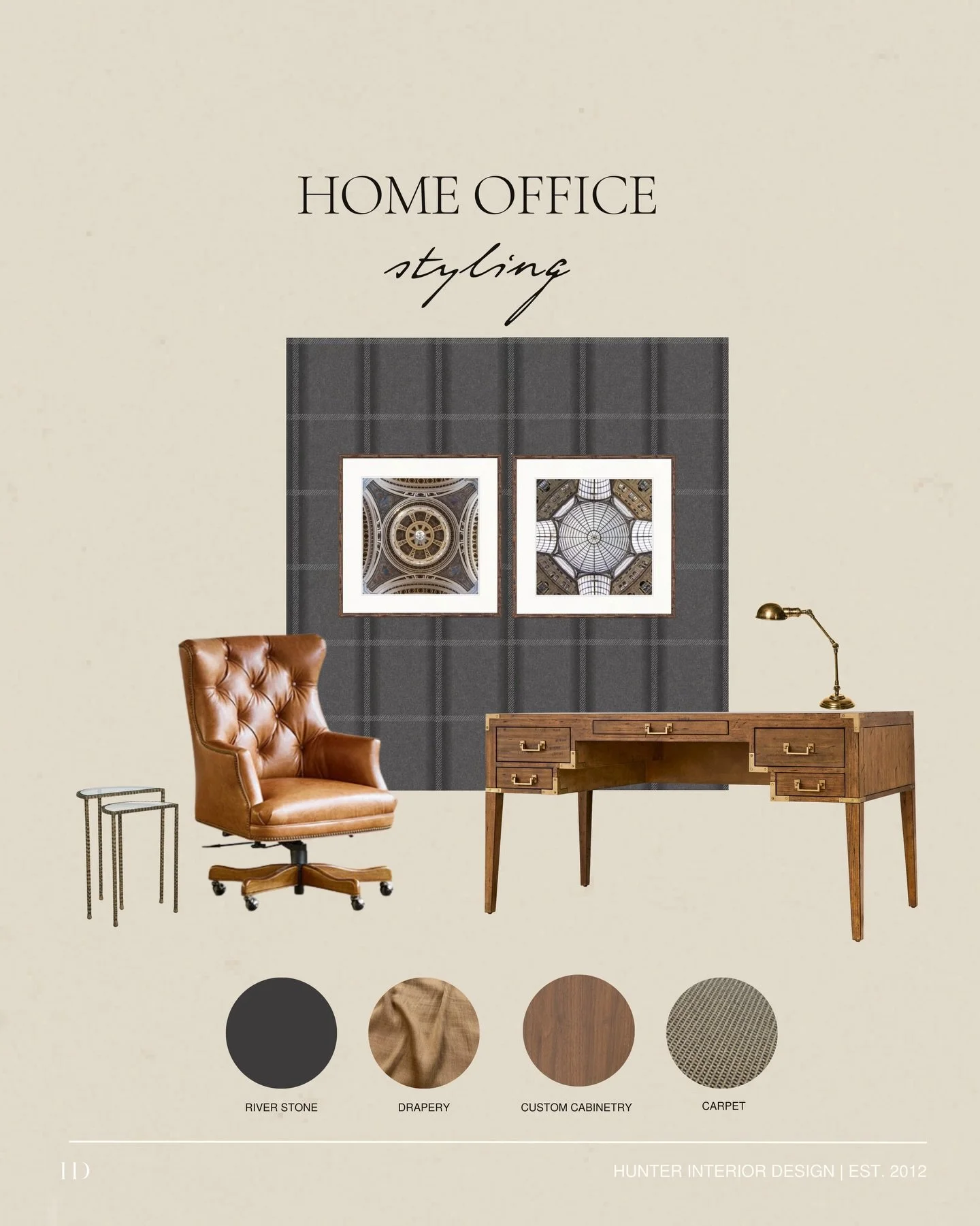 Home office styling at our Oakey Creek Project 🤎
A space designed to feel timeless, grounded, and quietly refined. We layered custom cabinetry, rich wood tones, and classic architectural artwork against a river stone backdrop to create depth without