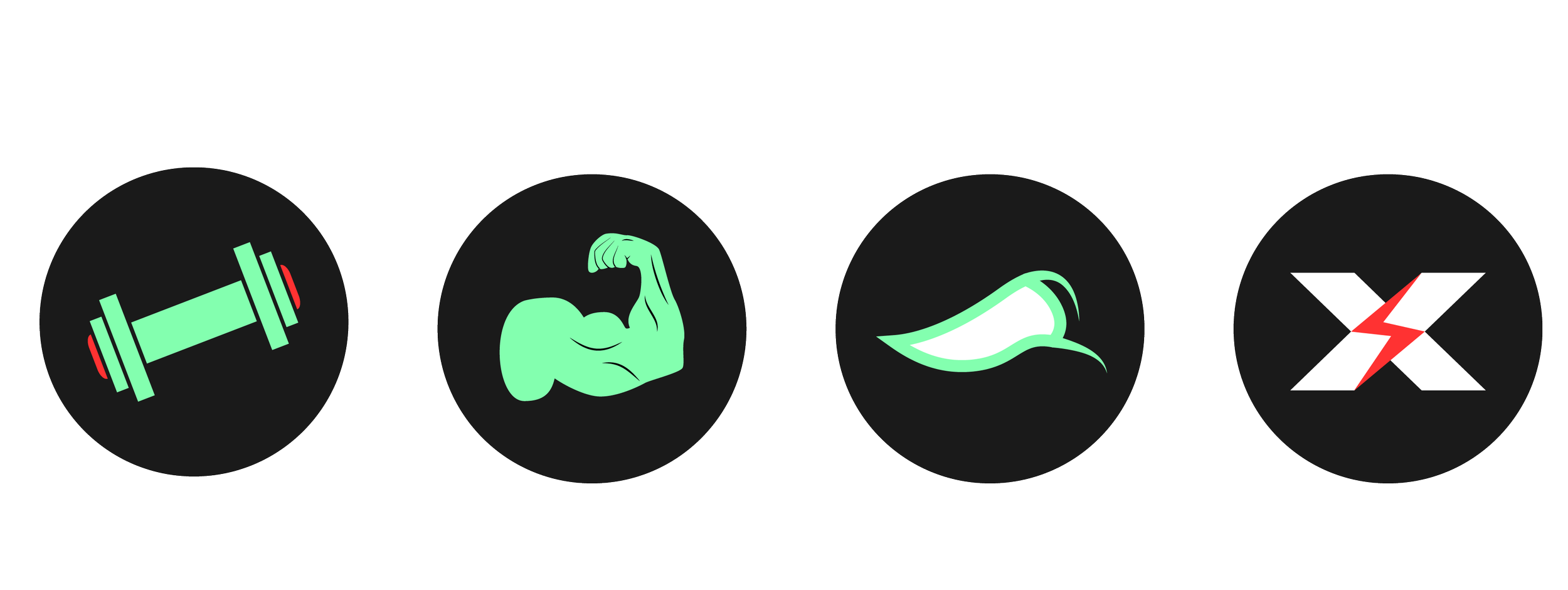 Icons representing four symbols: a dumbbell labeled 'The Lift', a flexed bicep labeled 'Peak Strength', a leaf labeled 'Mindset', and a lightning bolt labeled 'X Voltage'.